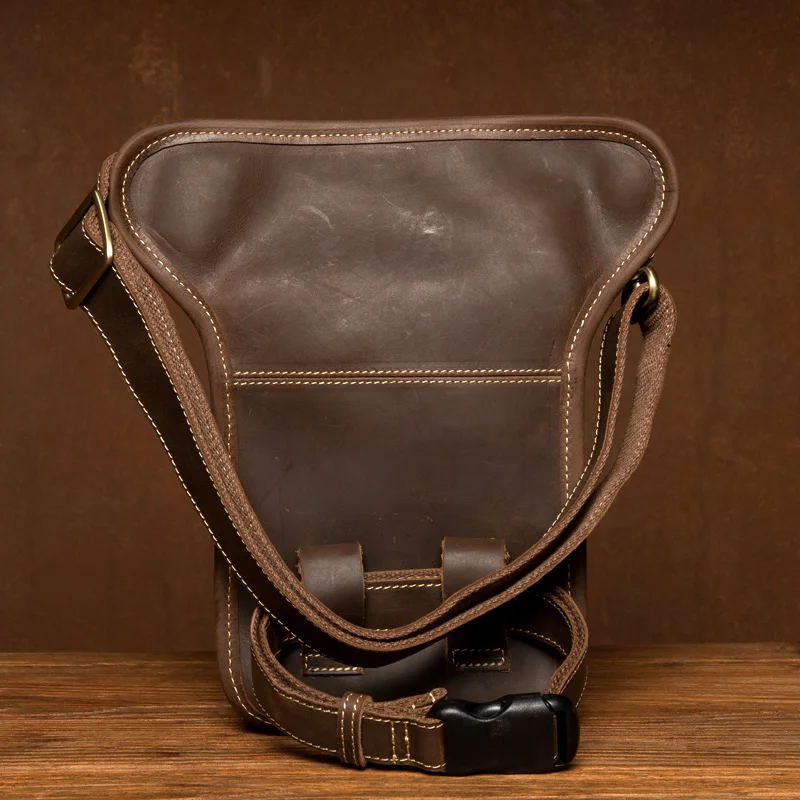 Retro texture leather leg bag leather pocket leisure shoulder messenger bag crazy horse leather men\'s motorcycle bag