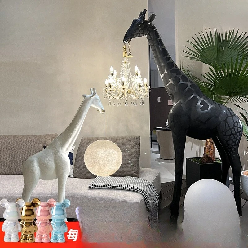

Large cartoon animal shape giraffe crystal floor lamp ornament living room designer art hanging lamp