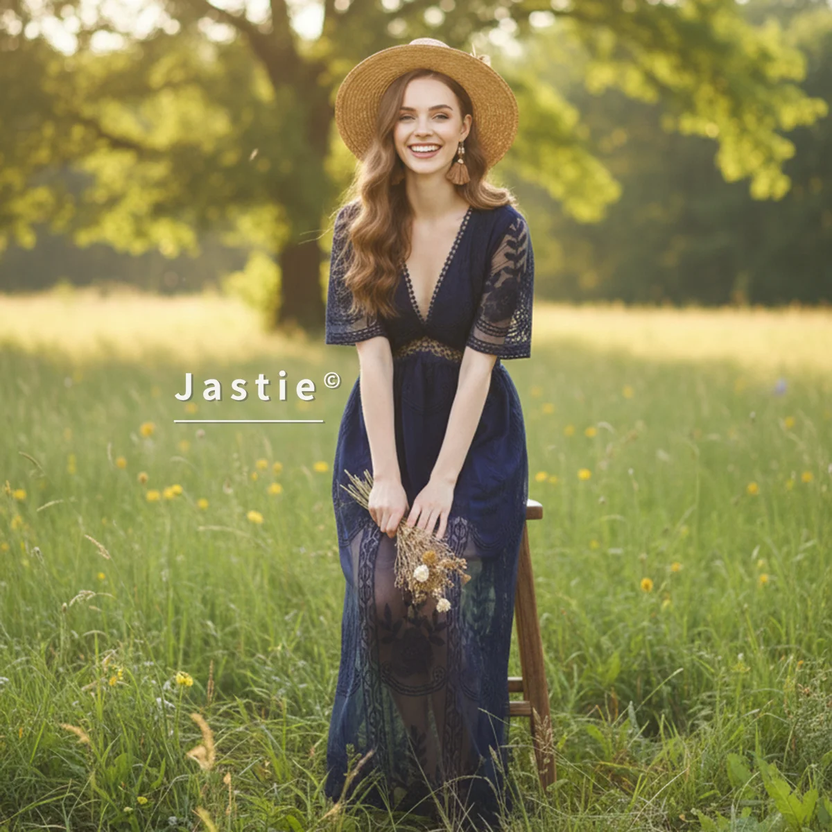 Blu navy estate Boho donna maxi abito ampio ricamo pizzo tunica lunga abito da spiaggia vacanza vacanza abbigliamento donna 2026