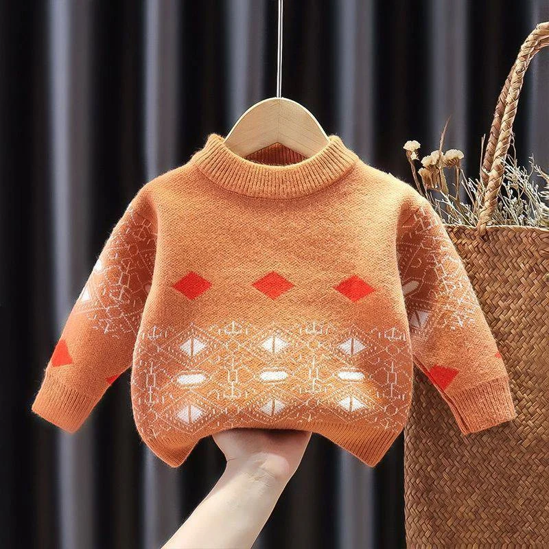 Suéter de lana de ganchillo para niños, cortavientos de algodón grueso naranja, para la escuela prendas de vestir, ropa cálida para niños, otoño e invierno, 2024