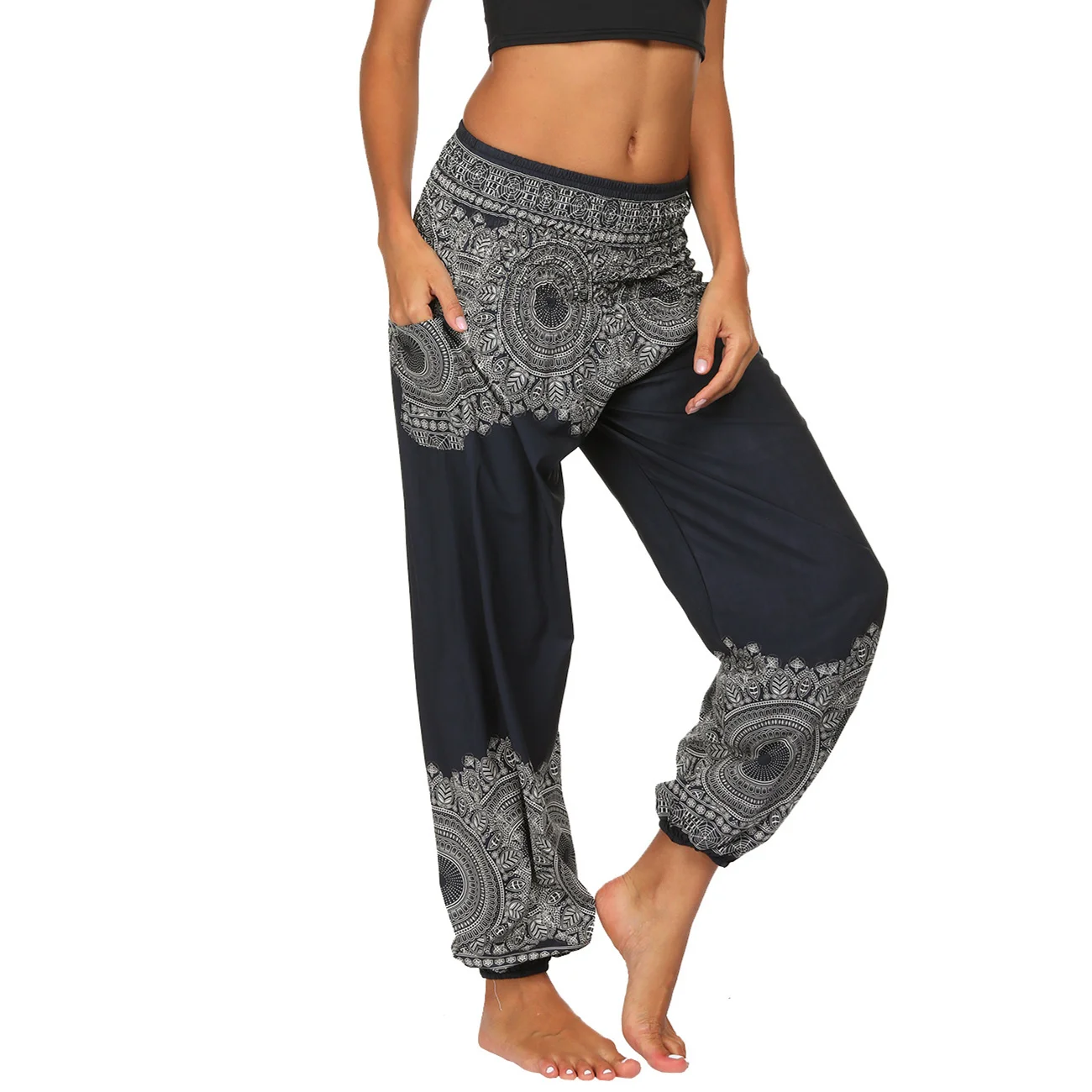 Ropa Hippie para mujer, pantalones de martillo, mono informal, pantalones de chándal sueltos para playa, pantalones holgados bohemios de Yoga,