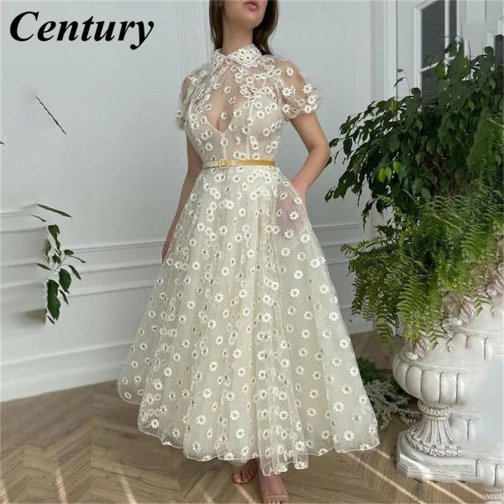 

Century A Line Short Evening Dress Appliques Charming Prom Dresses With Belt Elegant Party Gown Custom Size вечернее платье