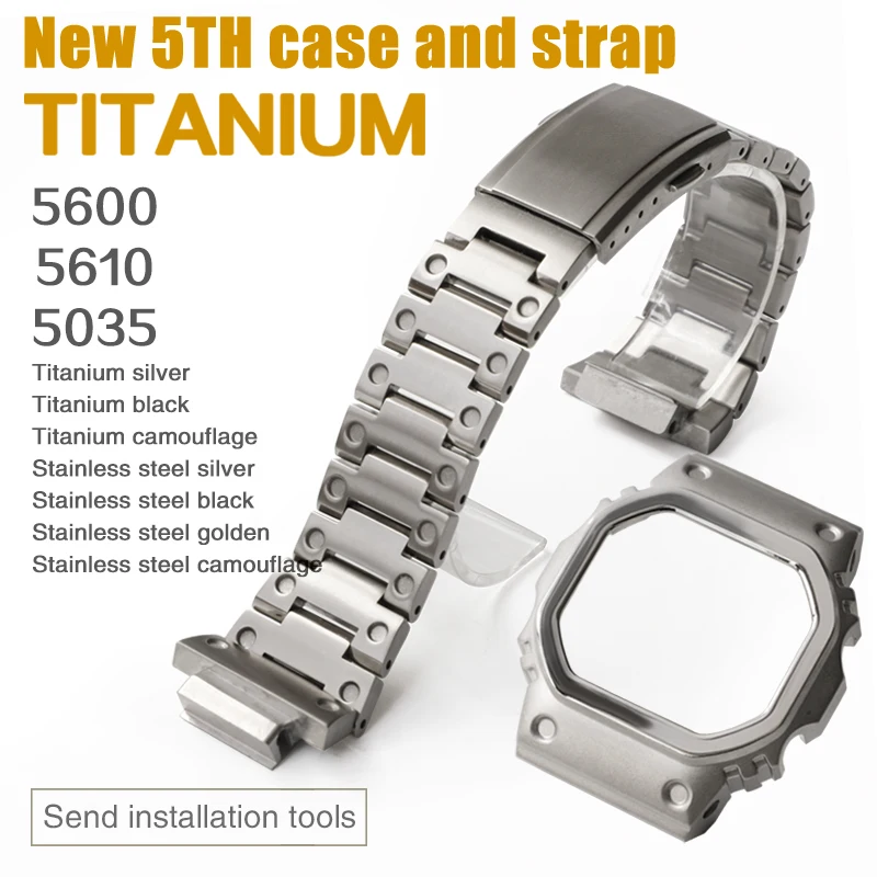 

Titanium Case 5600 5610 5035 Mod Kit For Casioak Watch Metal Bezel And Strap G5600E GWB5600 GWM5610 DW5600 With Accessories Tool