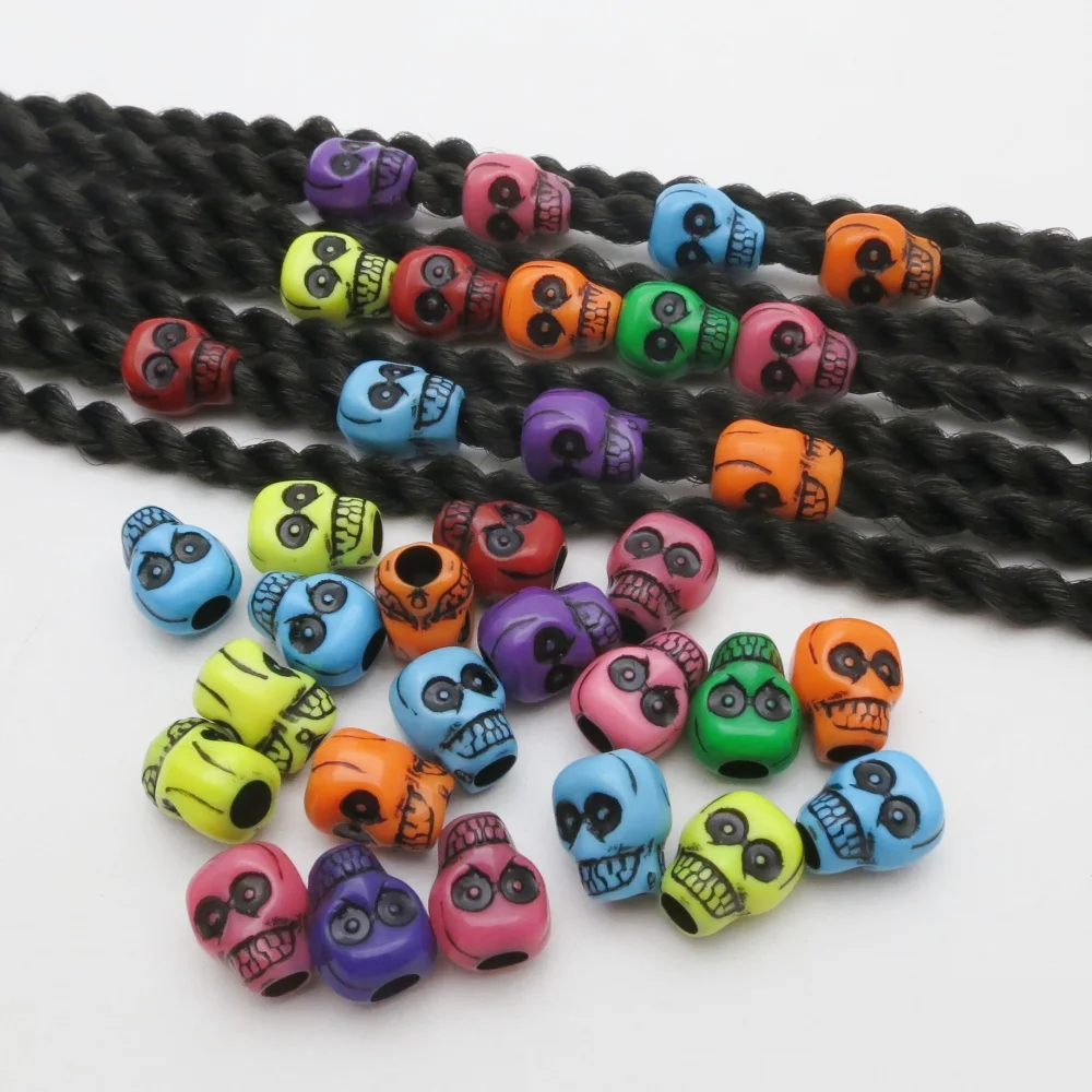 20pcs/Pack Halloween Skull Beads Acrylic Big Hole hair braid dreadlock beads DIY Jewelry Bracelet Necklace Accessories