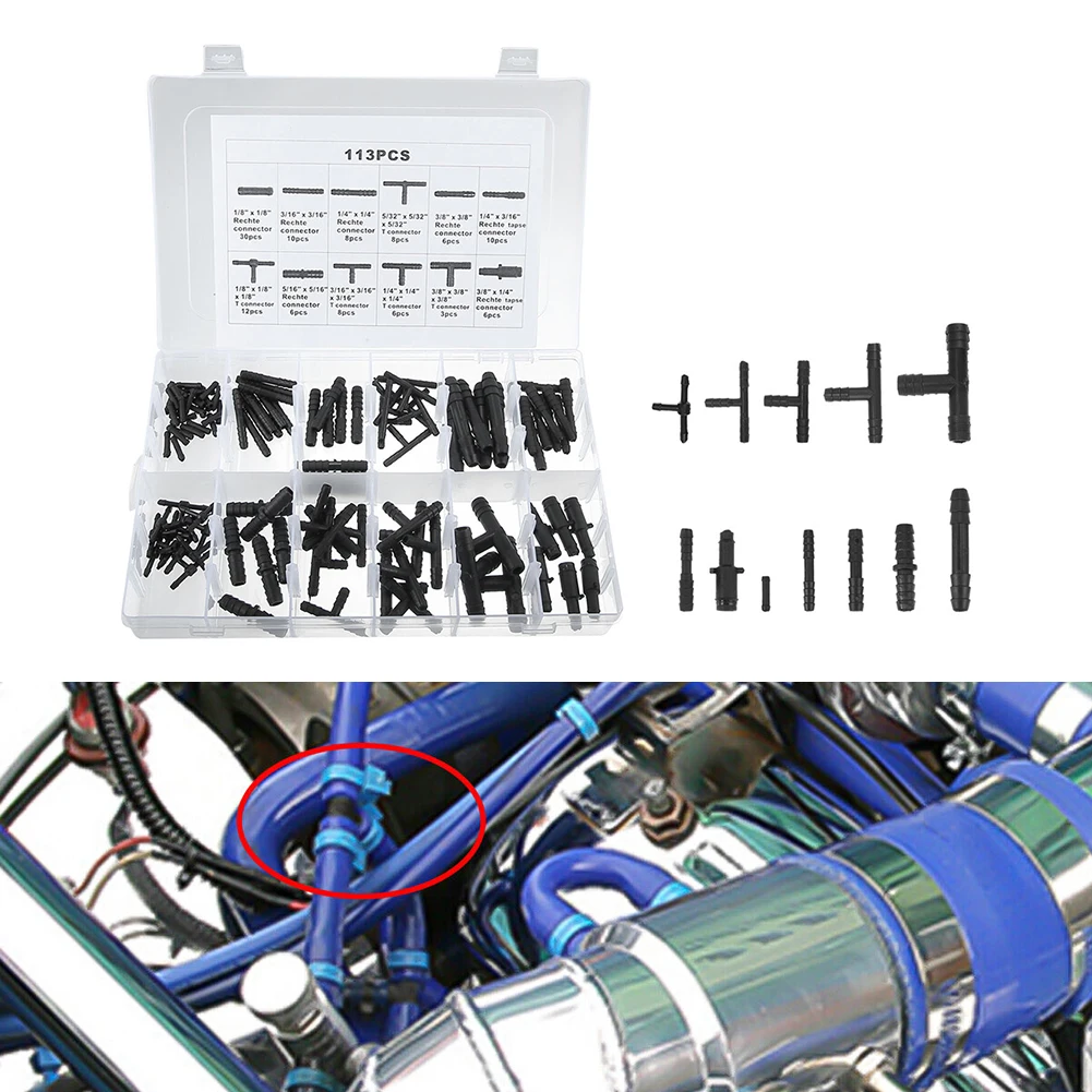 113PCS Vacuum Connector Series Car Vacuum Card Sleeve Joint Tee Kit Vacuum Line Fittings/Vacuum Hose Fittings/Tubing Connector