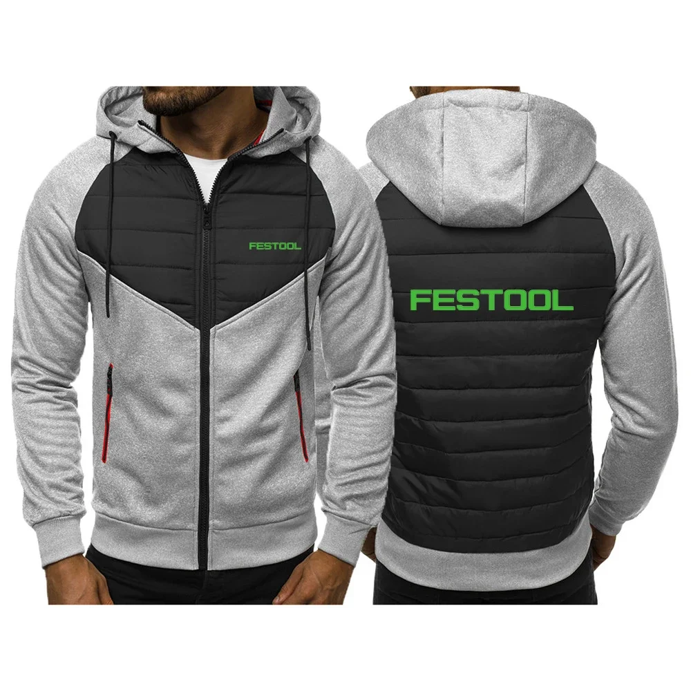 2024 New Festool Tools Men's Hooded Jacket Zipper Jacquard Jacket Sports Fitness Outdoor Leisure Running Versatile Sportswear