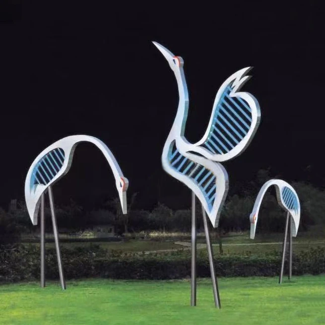 

Stainless steel hollow crane sculpture outdoor pool water feature hollow bird decoration sales department green space ornament