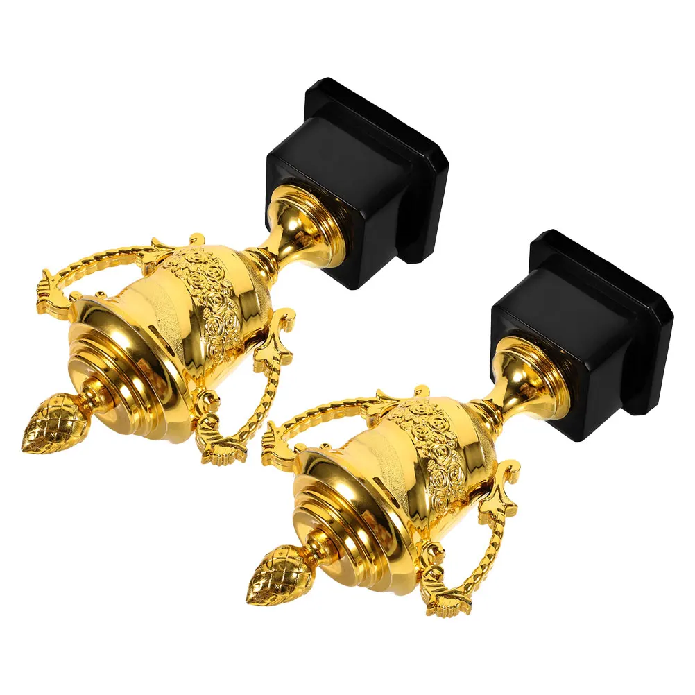 

2 Pcs Golden Mini Trophy Compact Sports Plastic Award Cup For Competitions Office Reward Trophies Prop Plastic Gold Trophies