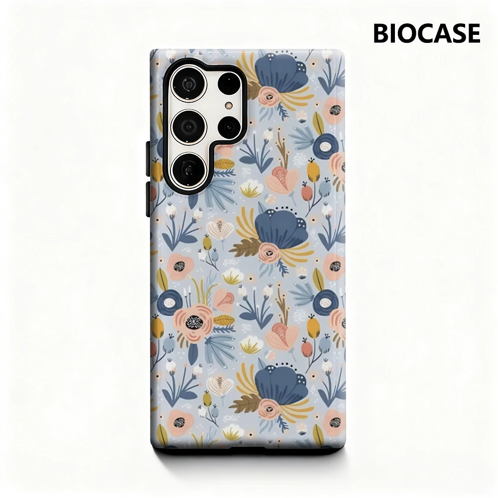 Handyhülle mit pastellfarbenem Blumenmuster für Samsung Galaxy S25 Ultra S24 S23 Ultra Plus, glänzende doppellagige Rückseite