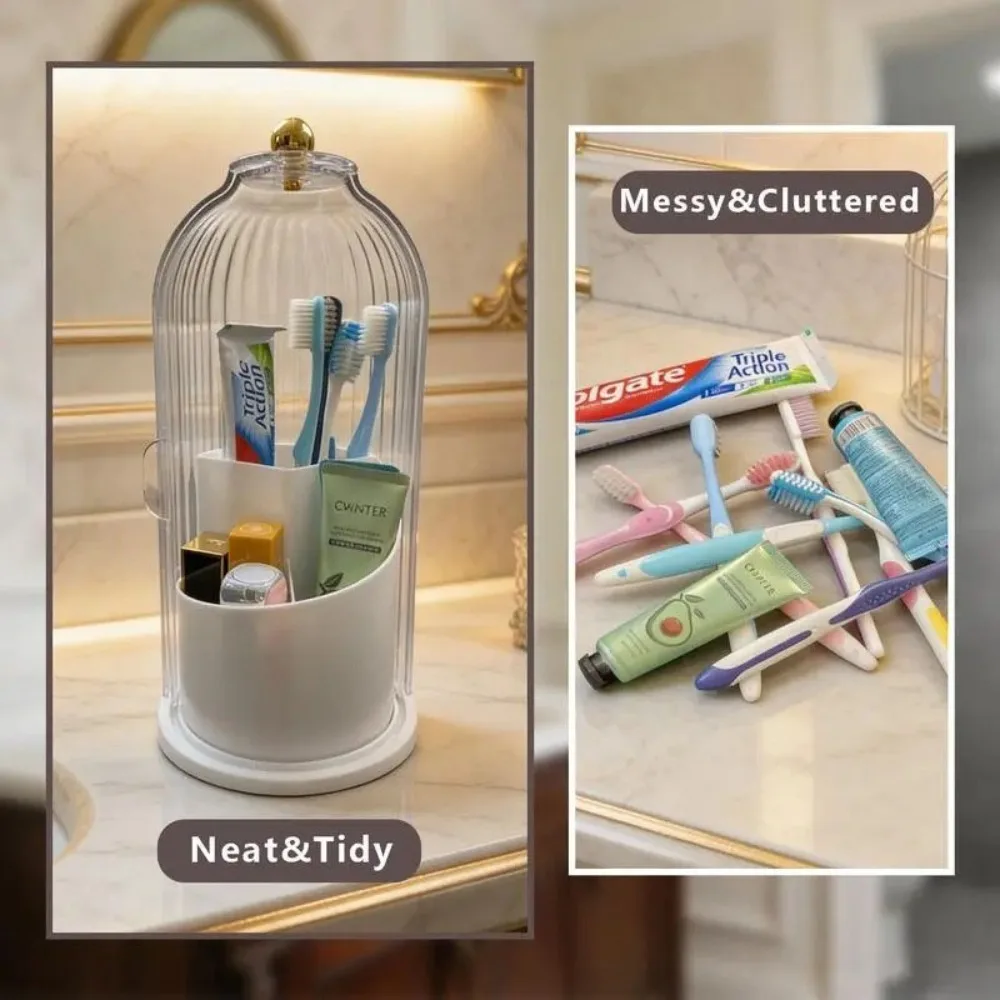 Dust-Proof Rotating Storage Boxes Transparent Lid Design Free Rotation Multi-Compartment Large Toothbrushes Storage Container