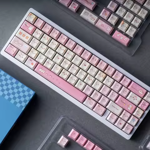 SOULCAT Pixel Kitty Keycap Set 126key PBT Custom Cute Keyboard Cap Side-printed Cherry Profile KeyCap for Mechanical Keyboard