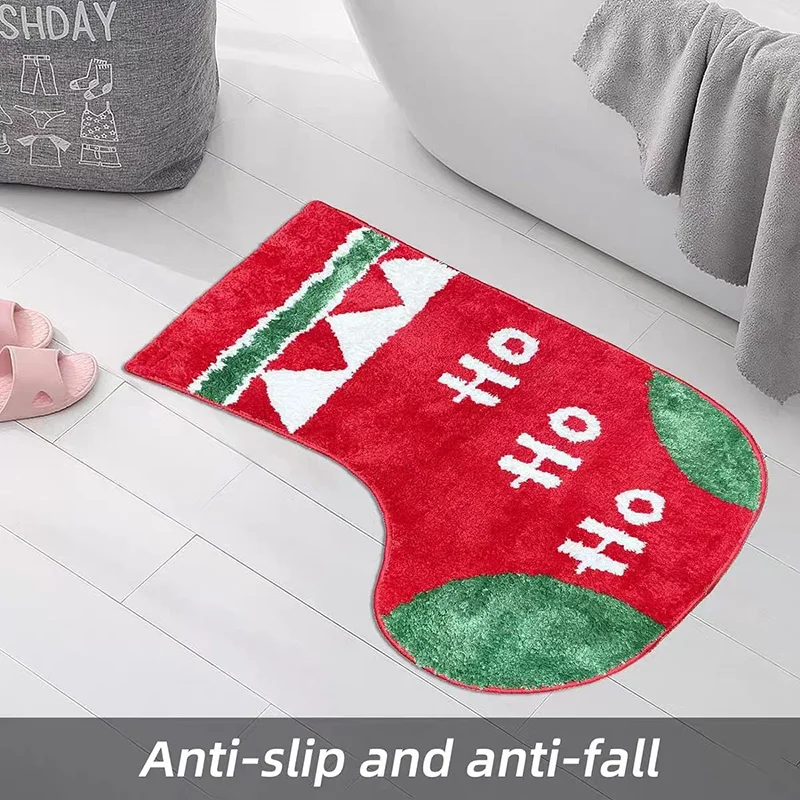 

Christmas Floor Mat Decoration Imitation Cashmere Carpet Bathroom Door Mat Absorbent Floor Mat