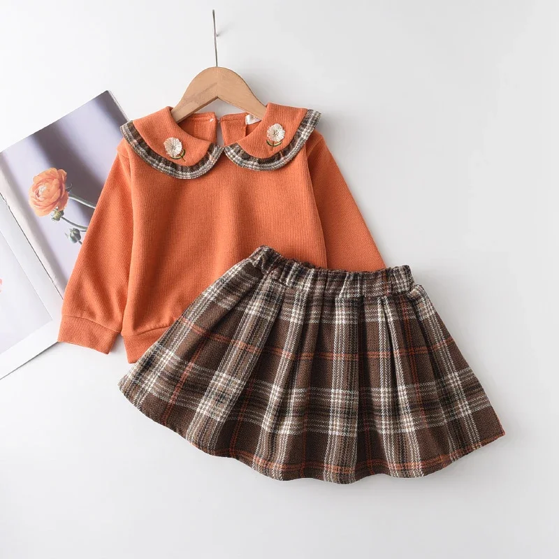 Children Woolen Outerwear Autumn Children Skirt Small Fragrance Style Girls Coat Mesh Skirt Tide 2PCS Toddler Girl Clothes Sets