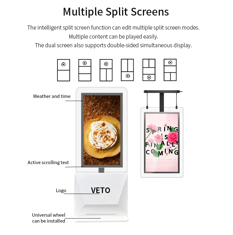 Para 43 49 55 Tela de publicidade digital ultra varejo de 65 polegadas com janela dupla face