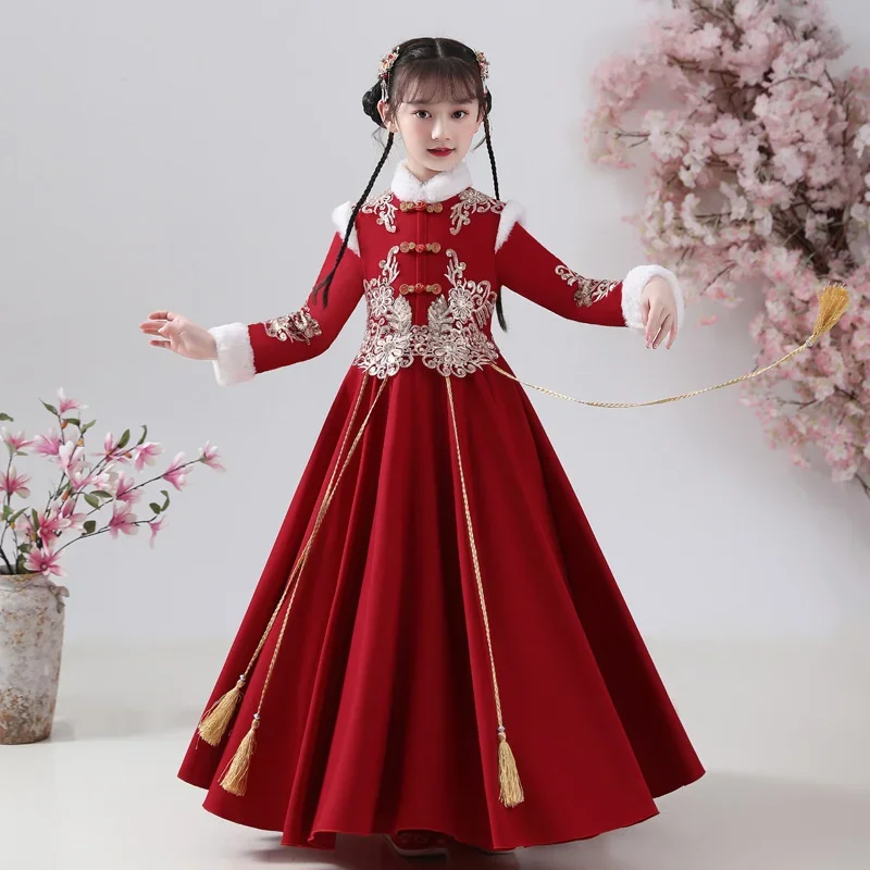 Cute Kids Winter Fairy Ancient Dress Hanfu Vintage Chinese Princess Dress Children Costumes Girls Tang New Year Costume