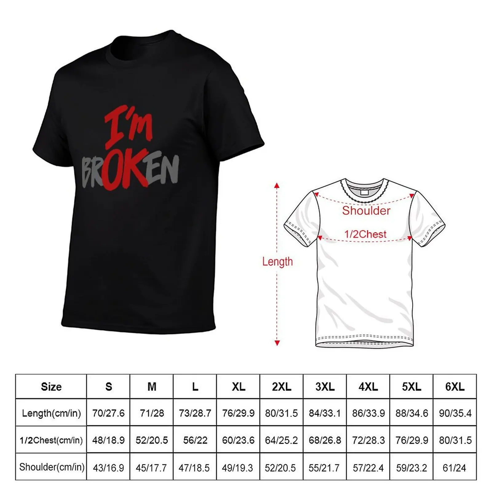 I’m OK (I’m brOKen) T-Shirt, Summer Casual Cotton Tee, Oversized Streetwear Tops, Vintage Graphic Print, Loose Fit Short Sleeve