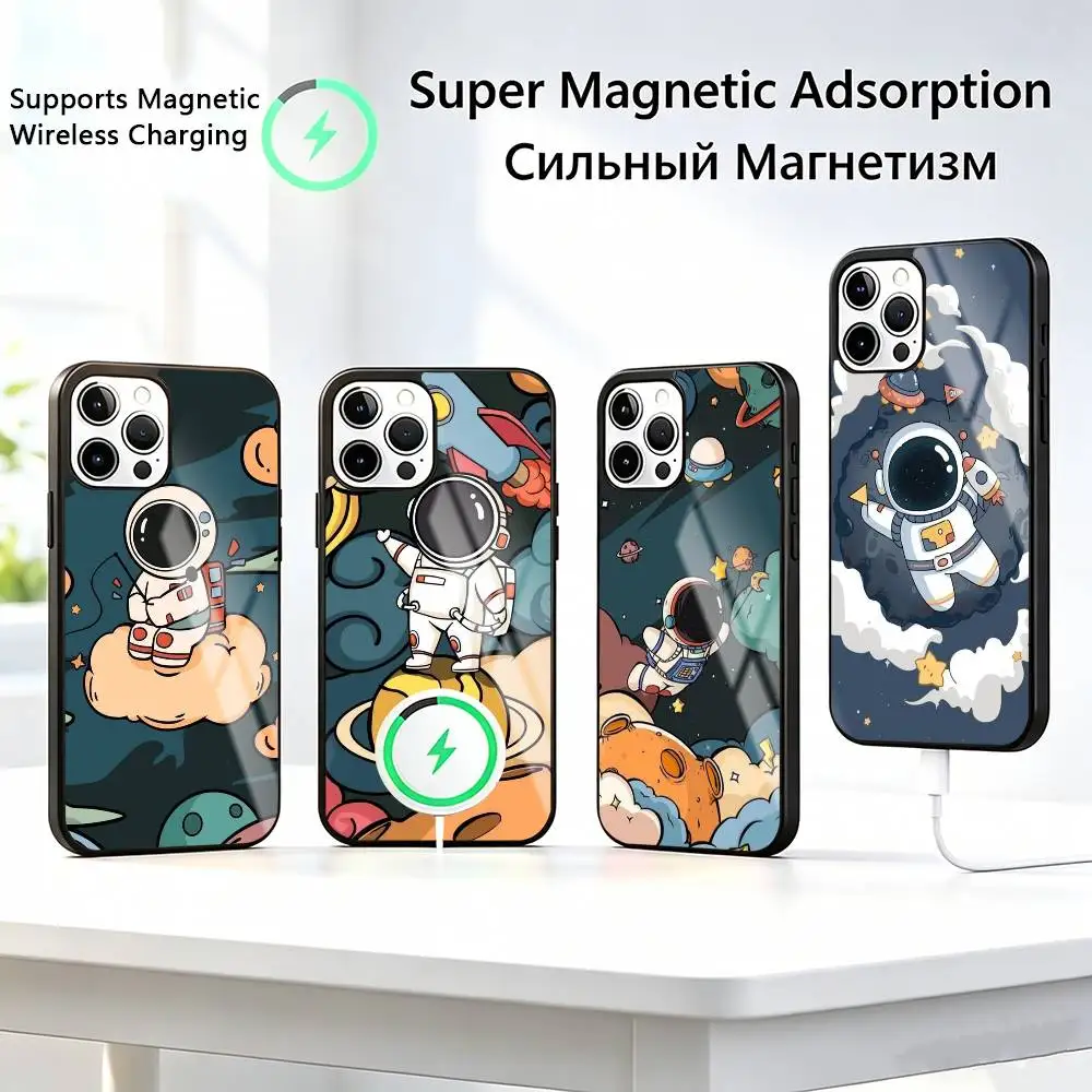 

Astronaut S-Silicone-e Phone Case For iPhone17,16,15,14,13,12,11 Plus,Pro Allows magnetic wireless charging