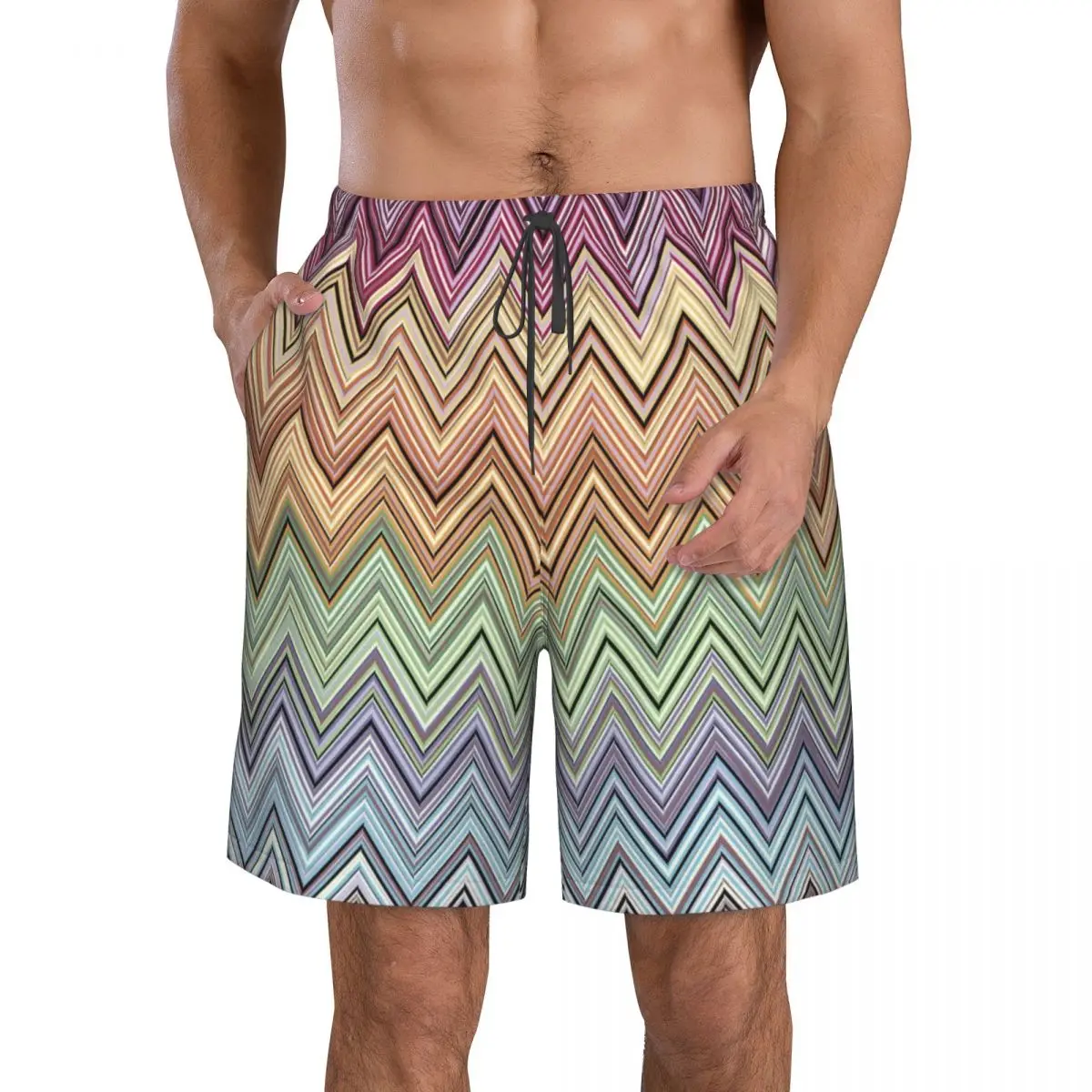 Home Decor Zig Zag Zigzag Chevron Trunks Beach Board Shorts Casual Quick Dry Swim Summer Men Pants