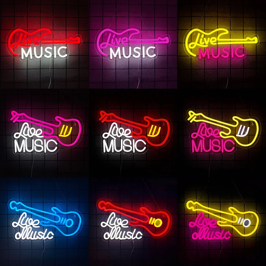

Live Music Neon Signs for Wall Decor,Guitar LED Neon Light up Sign For Music Party,Music Studio Live Streams,Nightclub,Man Cave