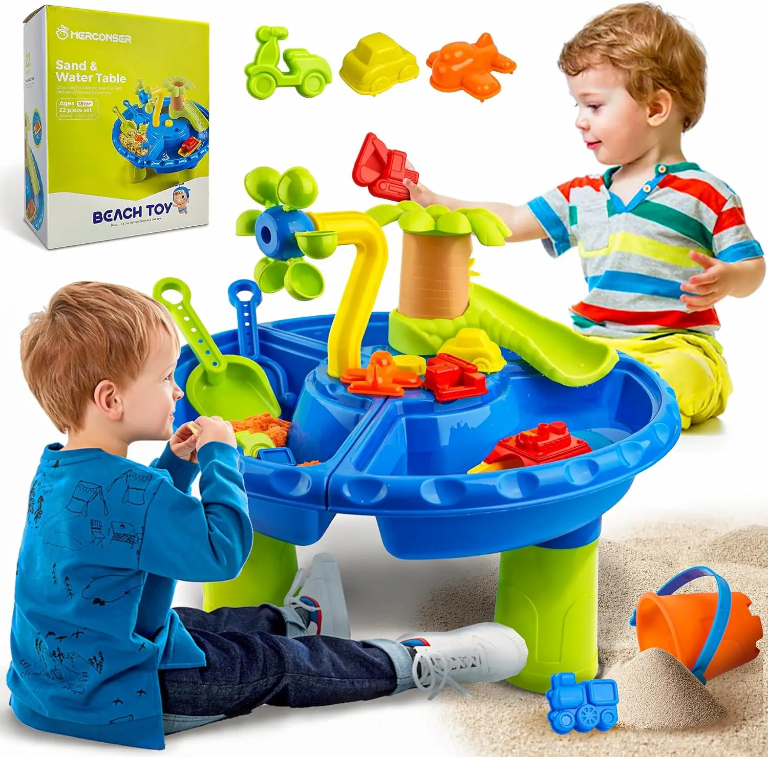 

Kids Water Table for Toddler 3 in 1 Sand & Water Play Tables 22PCS Sensory Activity Watertable Outside Backyard Summer Beach Toy