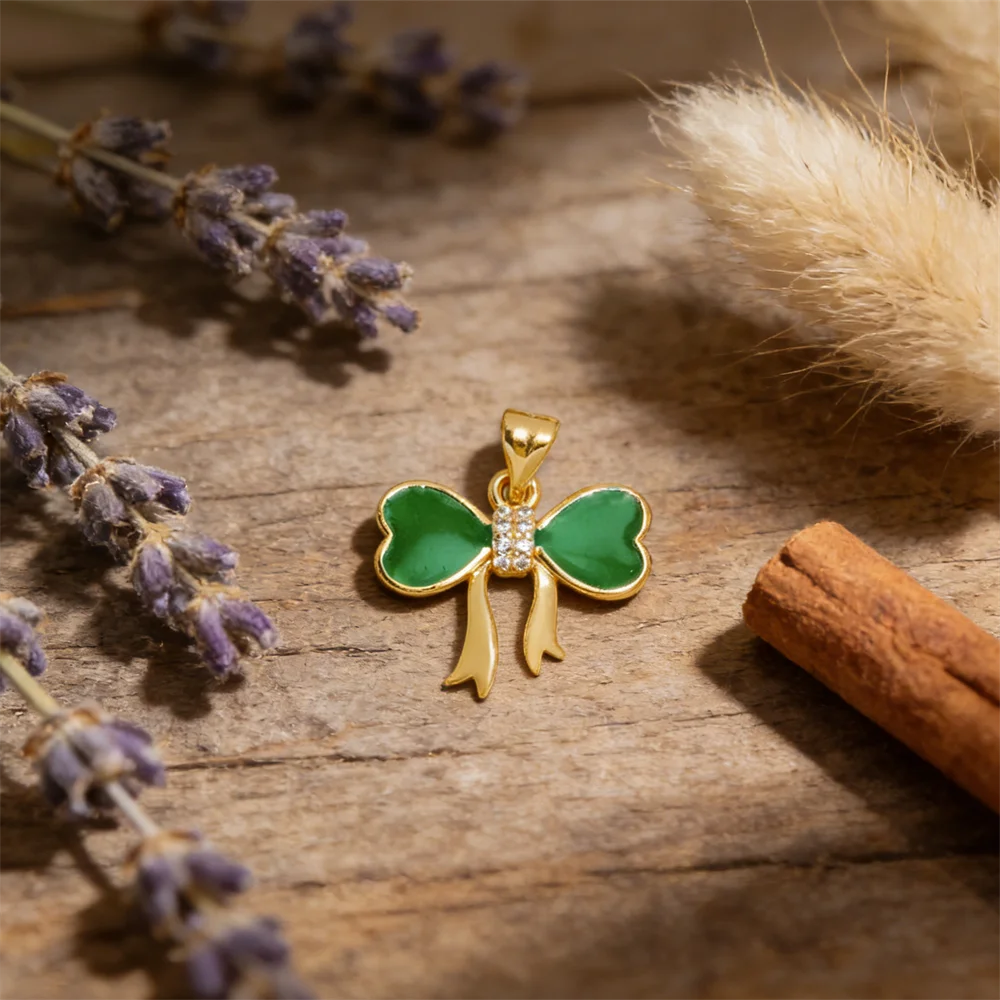 

4Pcs Pendants Brass Zircon Enamel Bow Charms Charming Style for DIY Jewelry Necklace Bracelet Daily Adornment Party Accessories