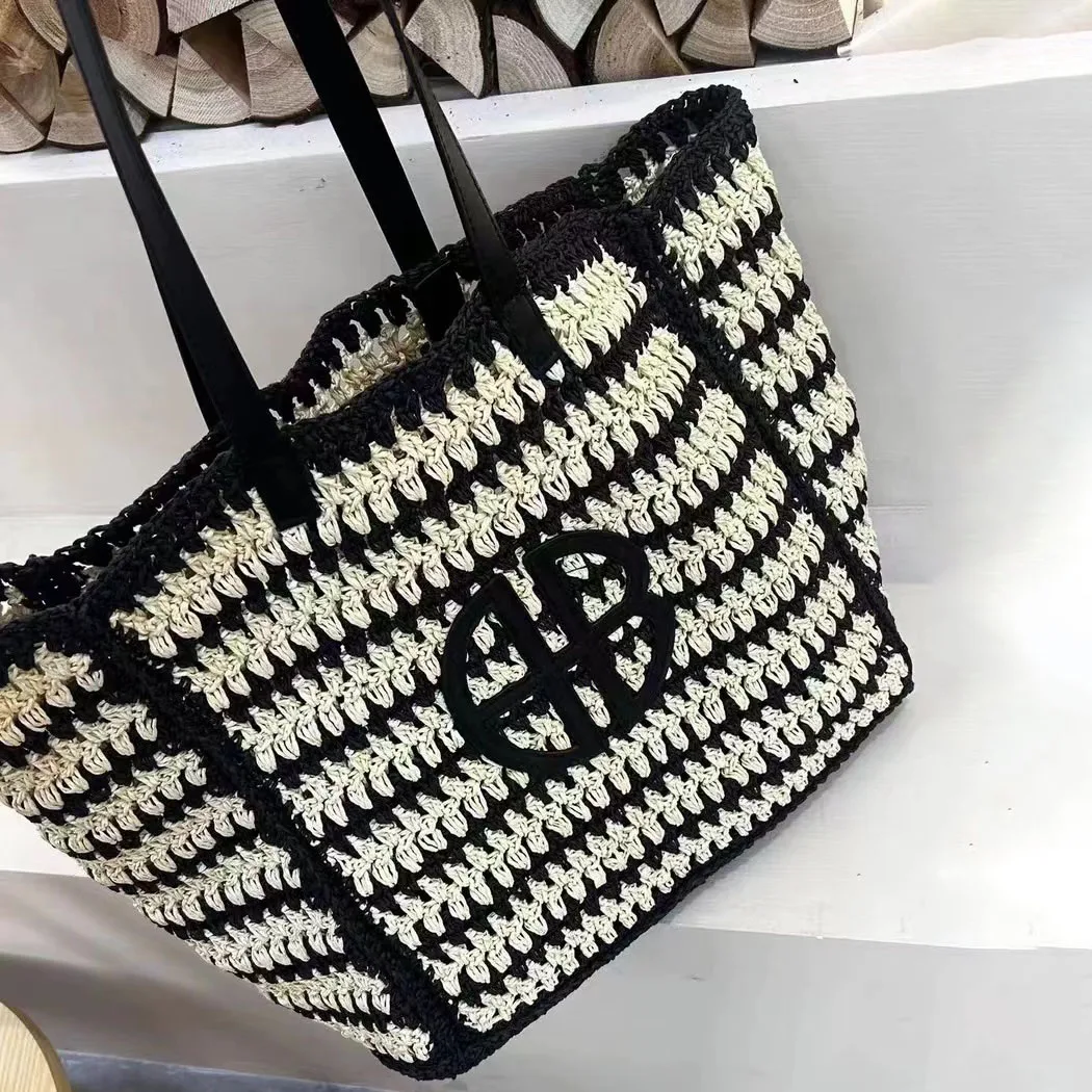 

Striped straw weaving bag 2025 new niche design large capacity vacation beach bag ins fashion ladies hand-held shoulder tote bag