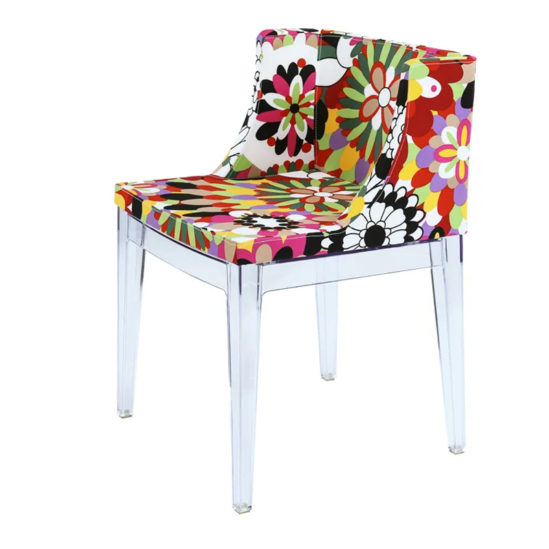 Dining chair color, acrylic creative dining chair flower cloth color matching transparent backrest chair
