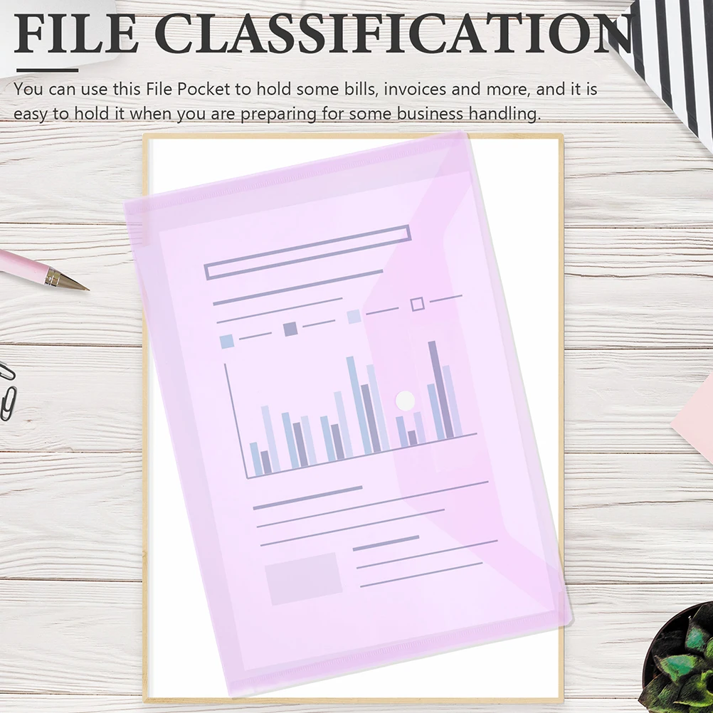 

8pcs Plastic Envelopes Button Design Pp Folders Thick Document Holders For A4 Paper Transparent Office School Supplies File