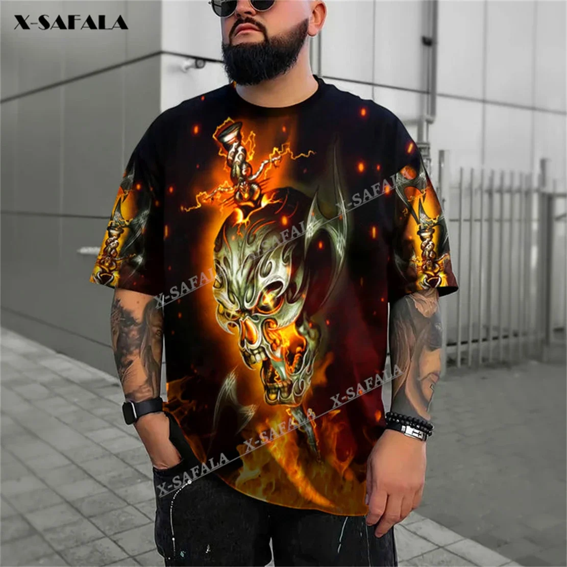 Grim Reaper Red Fire Skull 3D Printed T-Shirts Tops Tees Short Sleeve Casual Milk Fibe Better Cotton O Collared Summer Fashion