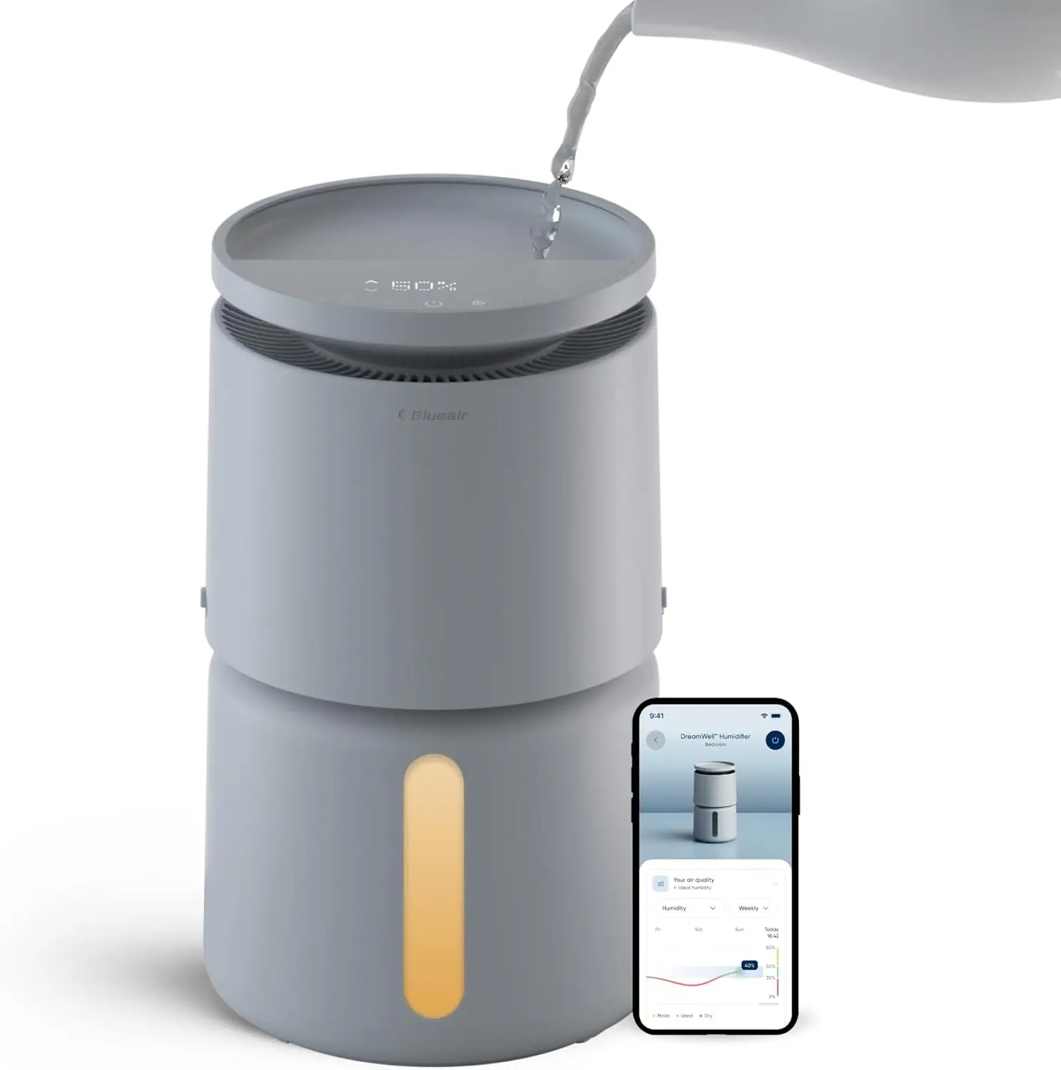 

Увлажнитель воздуха DreamWell - 72 часа работы, технология Top-Fill без образования тумана, с ароматическим камнем и подсветкой, бесшумный для использования в спальне