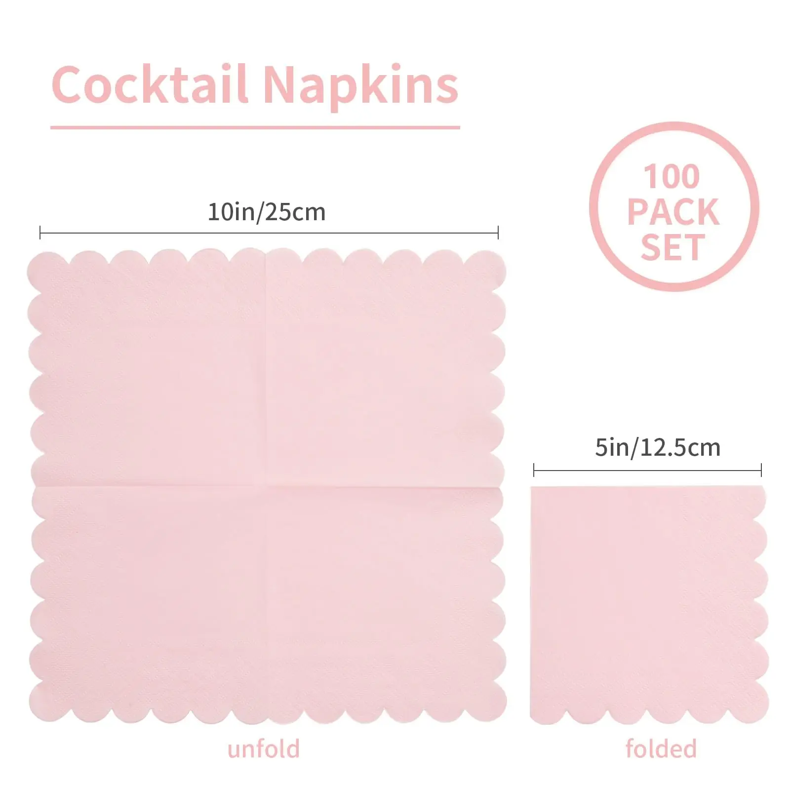 100 Pack Cocktail Napkin 2-Ply Scalloped Edged Dessert Napkins Disposable Napkins for Dinner Wedding Birthday Party Bridal Event