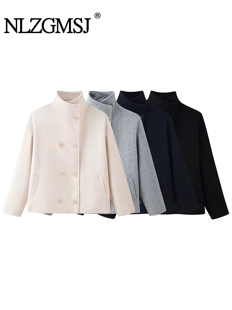 

NLZGMSJ Vintage Casual Chic Women Jackets Solid Double-breasted Long Sleeve Coats New Fashion 2025 Autumn Holiday Coats