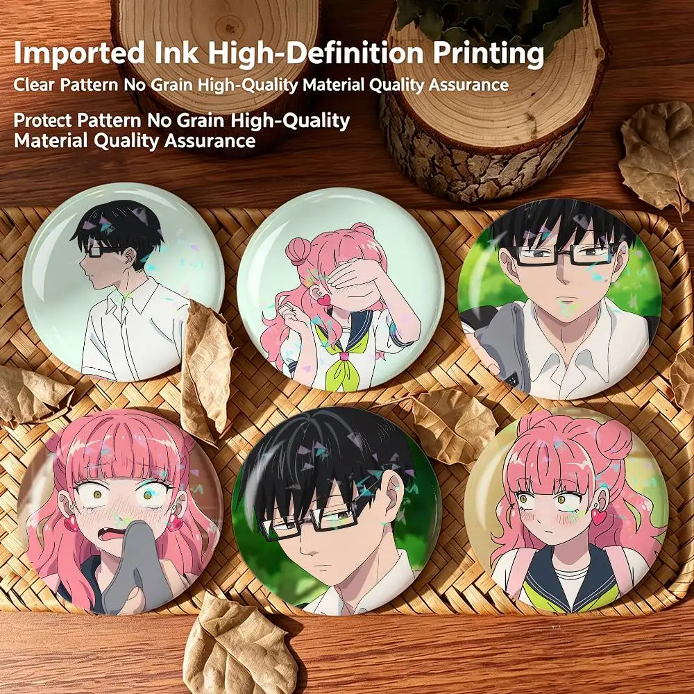 M-Miyu T-Tani You and I A-P-O  Badges Creative Tinplate Round Button PinsBrooch Badge Clothes Backpack Custom