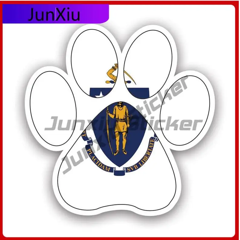

Massachusetts State Paw Print Shaped Sticker Uv Protected Dog Dogs Cat Cats Pet Pets Puppy Prints Car Sticker Vinyl Decal