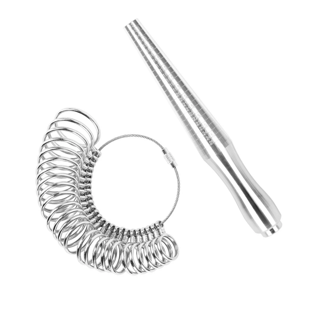 PHYHOO Russian Metal Ring Sizer Set Measuring Ring with Rings Mandrel Sizer Finger Sizing Measuring Stick Ring Jewelry Tools Set
