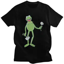 Funny Muppets Kermit Flower Bouquet T Shirt Men Short Sleeves Cotton T-shirt Casual Anime Cartoon Tees Fashion Tshirt