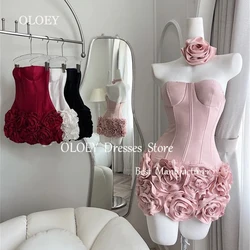 OLOEY 2025 Flowers Mini Prom Cocktail Dress With Scarf Customized Sweetheart Short Wedding Party Dress Sleeveless Pleats Satin