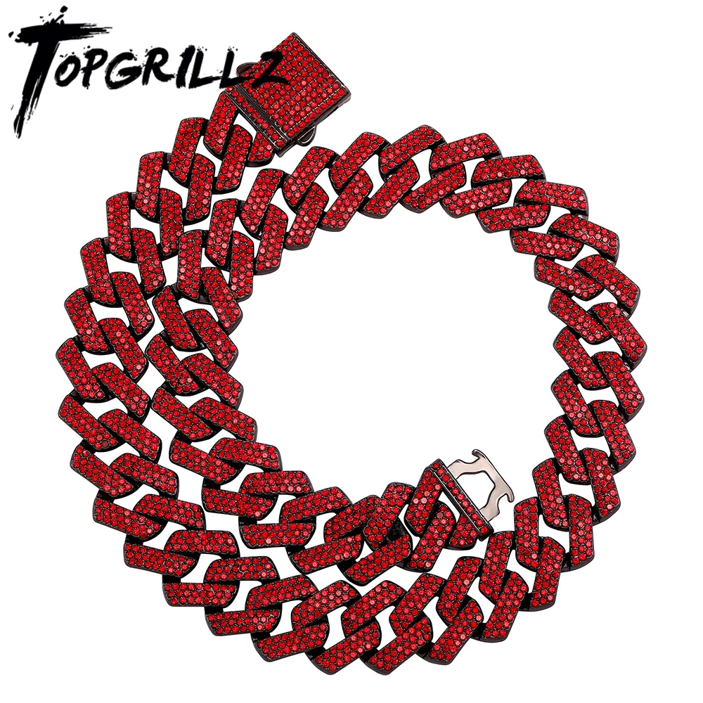 TOPGRILLZ 20MM Alloy Miami Cuban Chain Necklace/Bracelet Set For Men Iced Out Bling Rhinestones Jewelry For Halloween