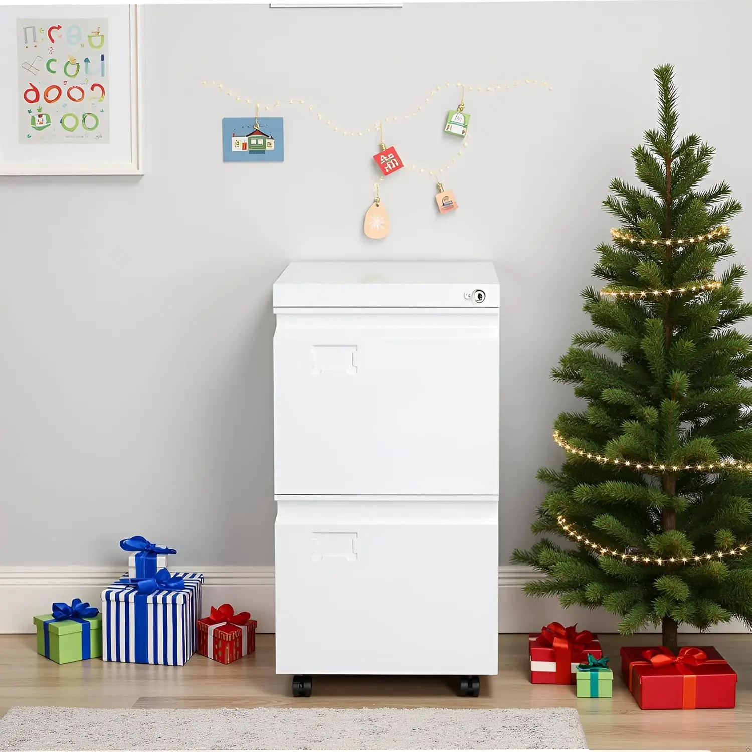 خزانة ملفات متنقلة ذات درجين، خزانة معدنية تحت المكتب مع قفل، للمكتب والمنزل، حجم قانوني/حرف