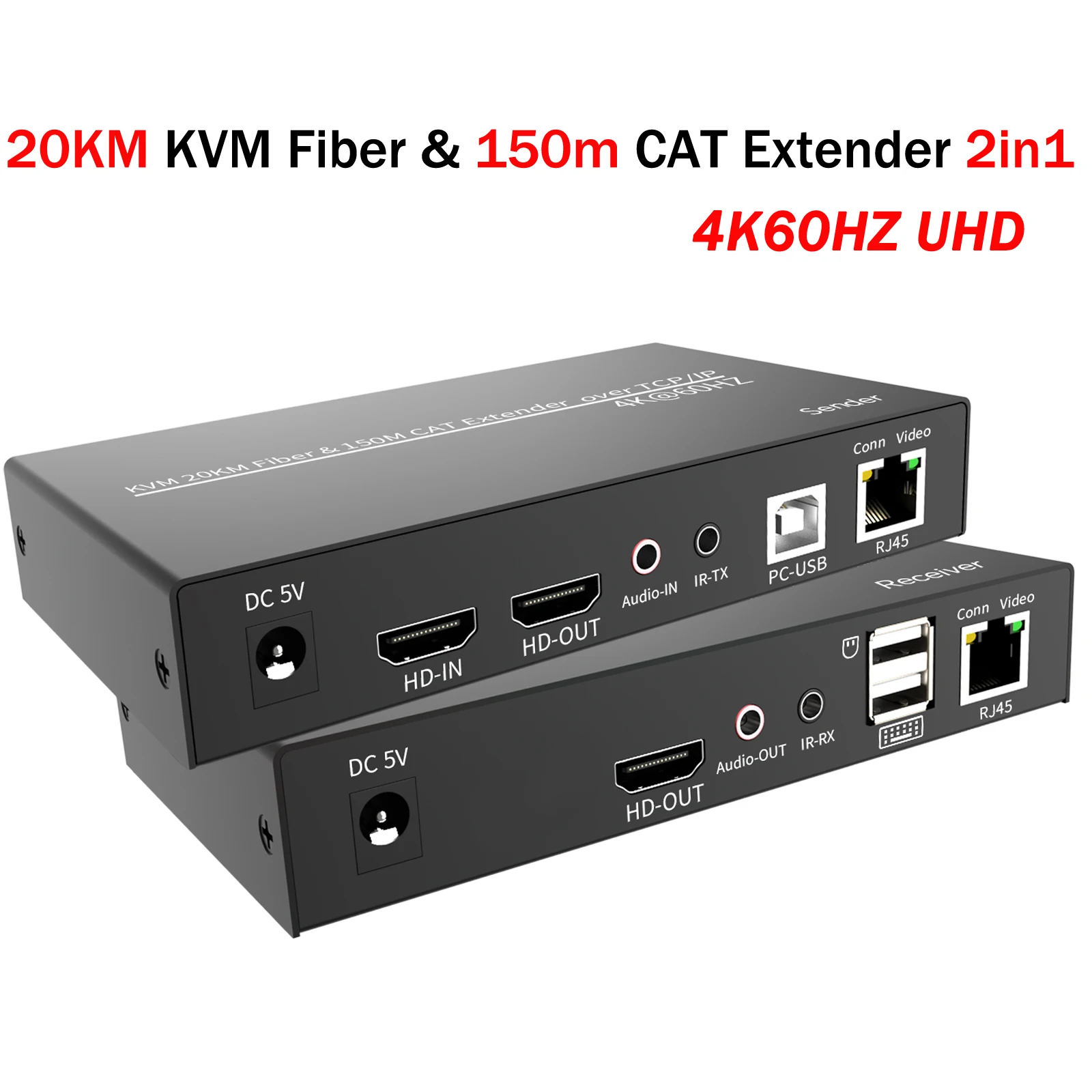 20KM HDMI KVM Fiber Transceiver 150M Cat6 RJ45 Ethernet Cable HDMI Extender TCP/IP 4K 60hz Audio Video Transmitter And Receiver