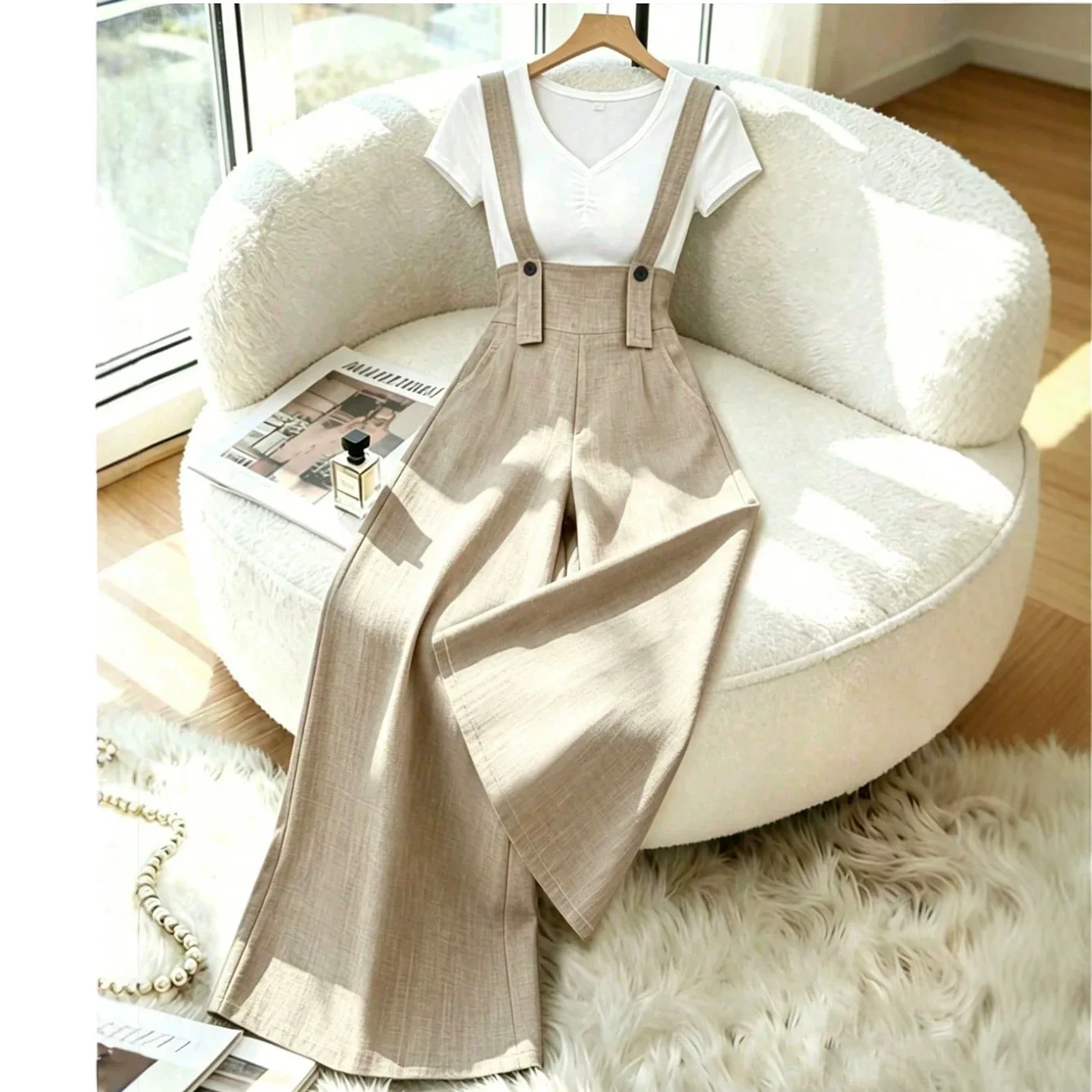 Women's Random And Elegant Button-down Mid-rise Wide-leg Pants. With Suspenders Dresses For Women Maxi Beach Luxury