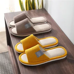 Light Home Linen Slippers Women Couples Soft Bottom Indoor House Anti-Slip Breathable Hemp Slides Autumn Japanese Style Shoes