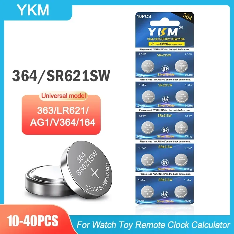 10-40PCS 364 SR621SW Watch Battery 164 363 AG1 V364 LR621 1.55V Silver Oxide Battery for Toy Remote Calculator Button Battery