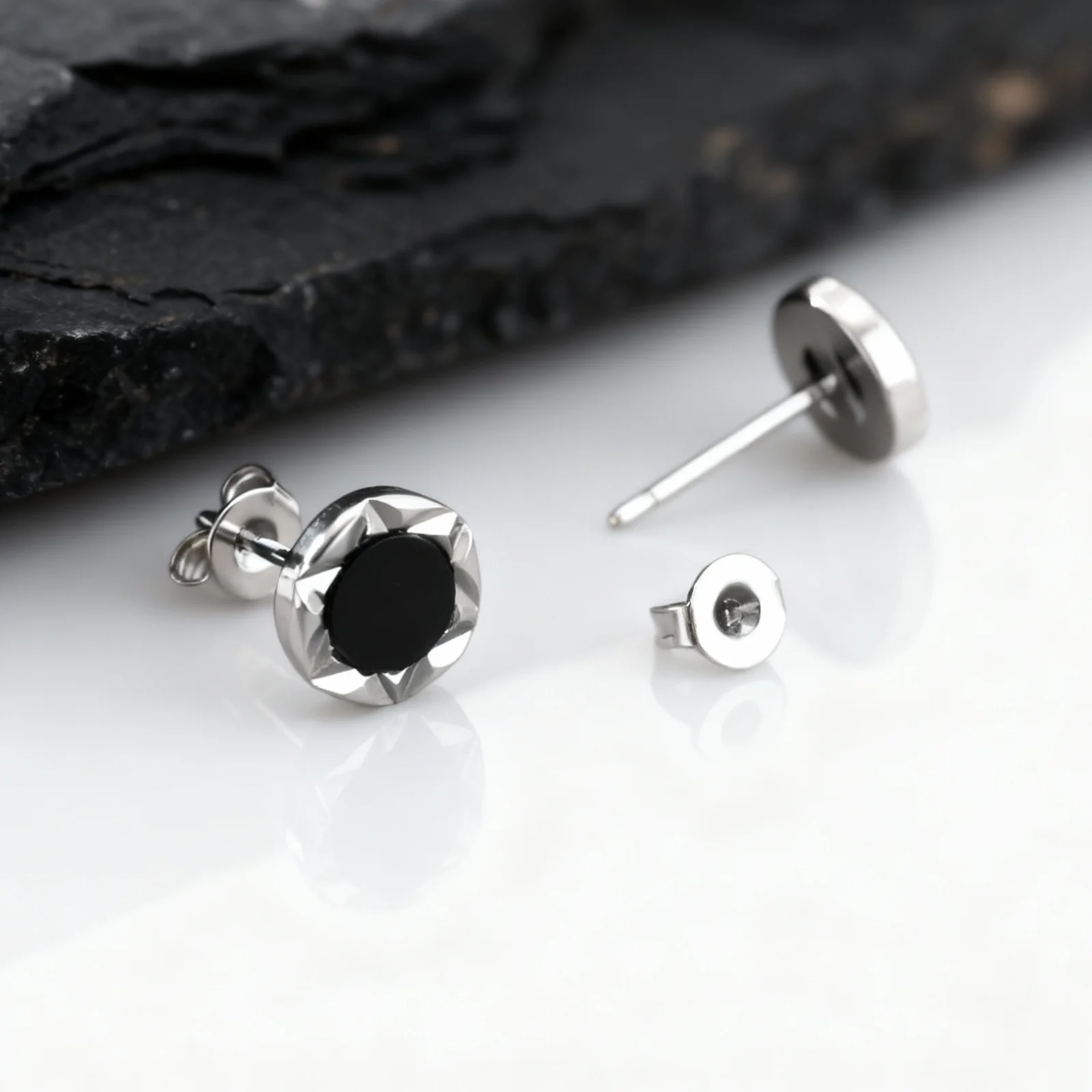 Small Huggies Earrings for Men Boys,Black Round Metal Stud Earrings,Hip Hop Jewerlry Gifts