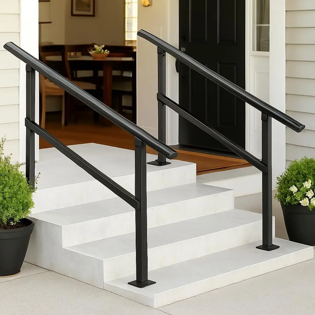 1PC Hand Rails for Outdoor Steps, Adjustable Handrail & Indoor Stair Railing Kit Metal Porch Stair Railing for Porch Deck Garden