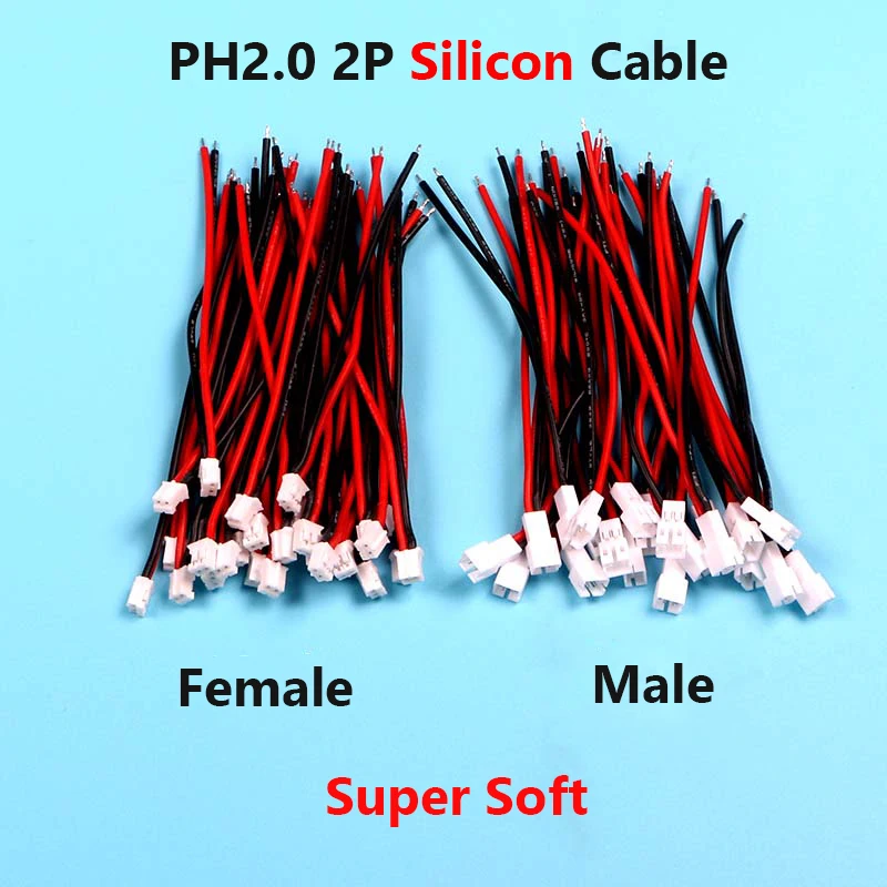 10pairs PH2.0 2P Silicon Cable Male Female Wire Super soft 22AWG 10CM for DIY RC Lipo Battery Car Boat Drone Airplane