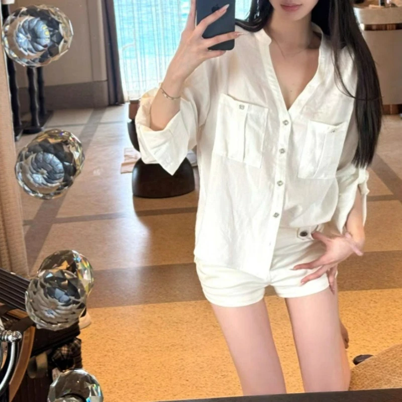

White Shirt Women's Spring Imitation Hemp Clear Casual Loose Sunscreen Top Comfortable Fashion Temperament High Sense Elegance