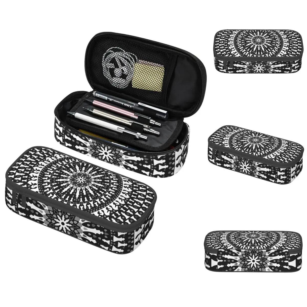 

Chess Pieces Mandala Grayscale Chessboard Pencil Case for Students School Pen Box Pencil Bag Stationery Supplies Pen Holder Bag