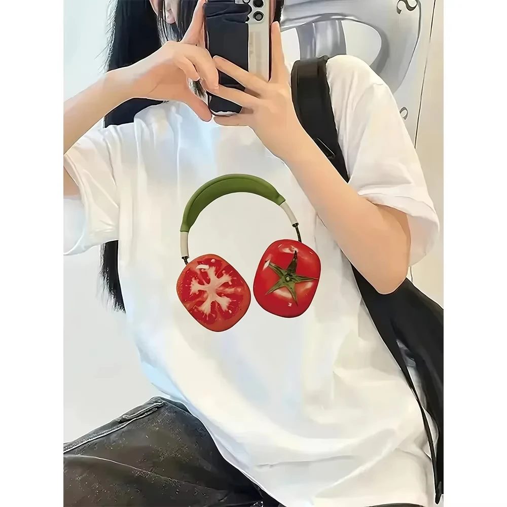 Tomato Headphones Graphic Printed T-Shirt Short Sleeve Relaxed Styles Comfortable Tops T shirt Men Women's Shirts Kids Tshirt