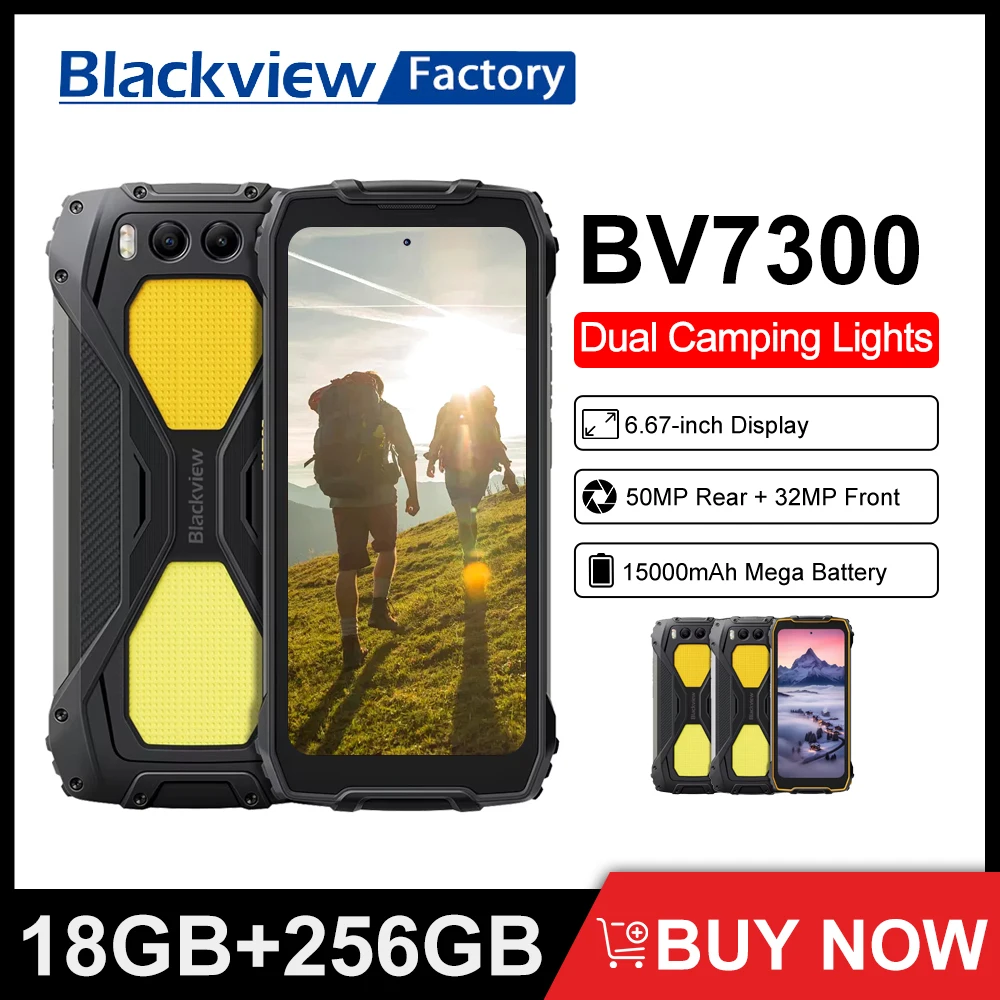 Blackview BV7300 15000mAh 18GB(6+12) 256GB  Android 14 Phone Dual Camping Lights Rugged Smartphone Helio G81 Octa Core NFC